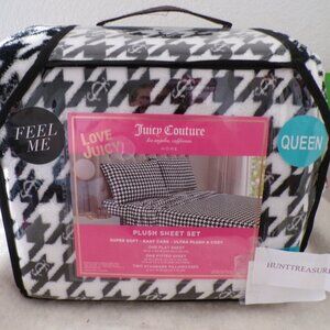 SALE! Juicy Couture Queen Plush Sheet Set JUICY COUTURE JC Logo Black White